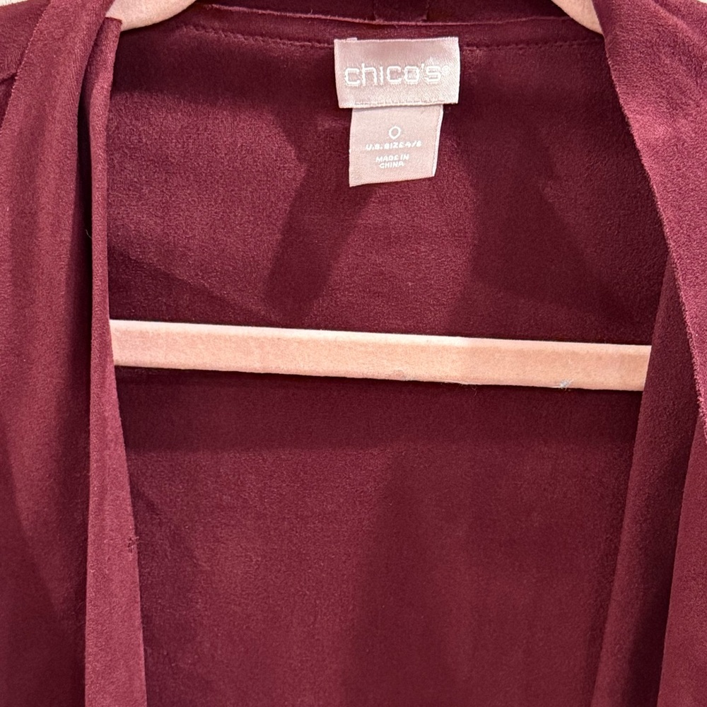 Chico's Faux Suede Open Front Burgundy Blazer/Jacket  Size 0 - Picture 6 of 6